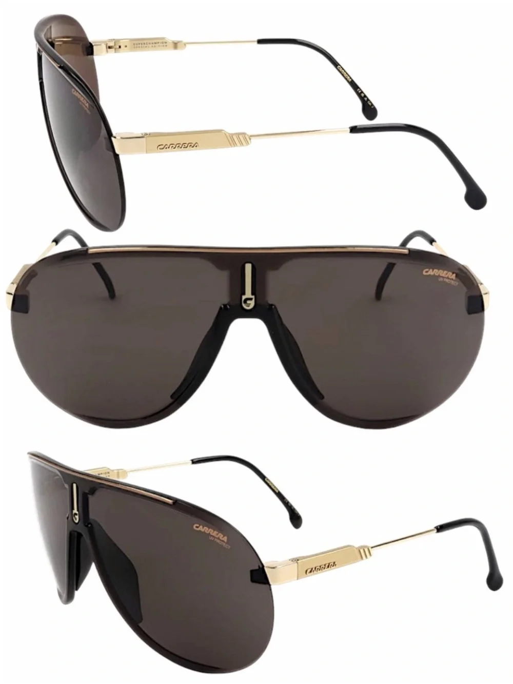 NWOT Carrera Superchampion Special Edition Black Gold Aviator Sunglasses 2M22K